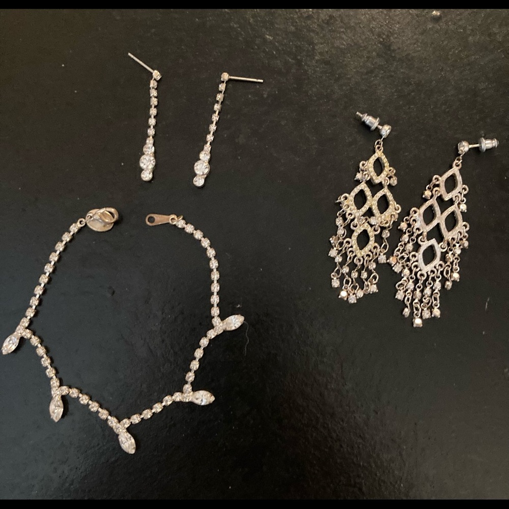 Rhinestone bracelet and earrings